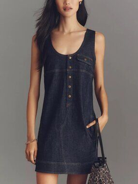 Anthropologie Pilcro Denim Snap-Front Mini Dress XL new with tag nwt blue